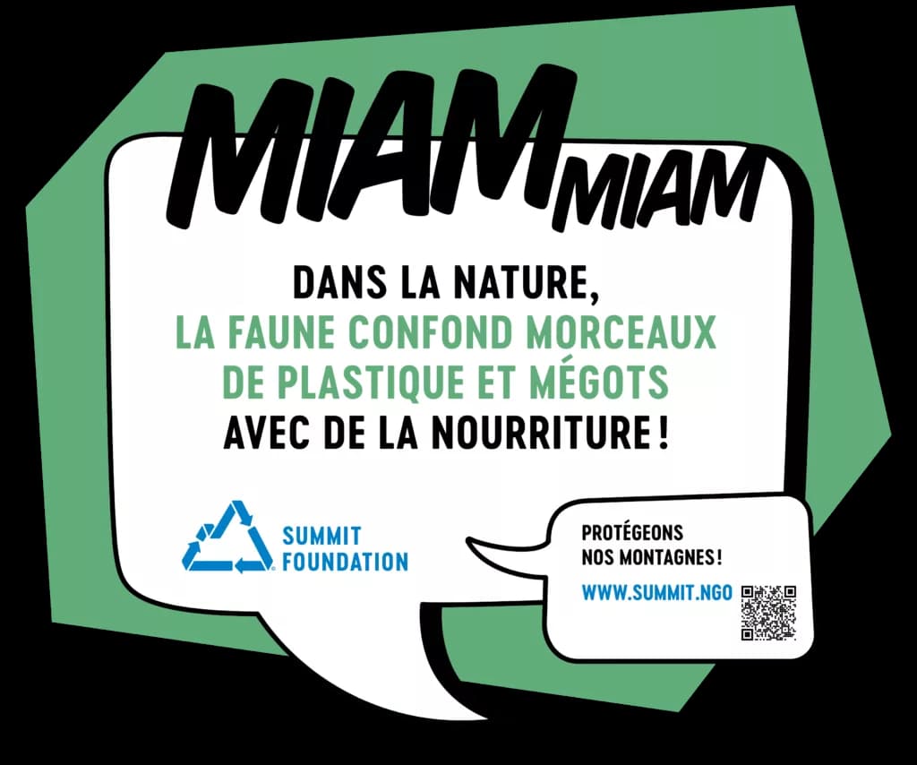 Bulle MIAM MIAM : dans la nature, la faune confond morceaux de plastique et mégots avec de la nourriture.
